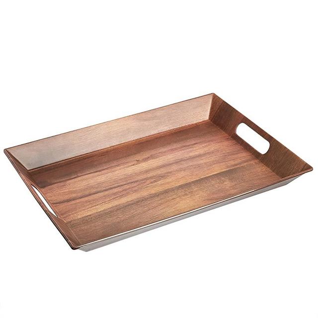 Amazon Basics Large 19-Inch Handled Serving Tray - Acacia Wood Matte Texture