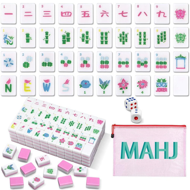 Soulchen Kaleidoscope Mahjong Tile Set 160 Mahjong Tiles 1.2'' Pink American Mahjongs Tile Set with Mahjongs Bag (Bamboo)