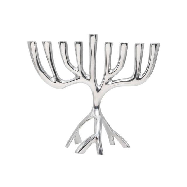 Yair Emanuel Tree of Life Hanukkah Menorah 9 Branch - 7 Inch Chanuka Chanukiah Aluminium - Modern Judaica Decor HHA-1