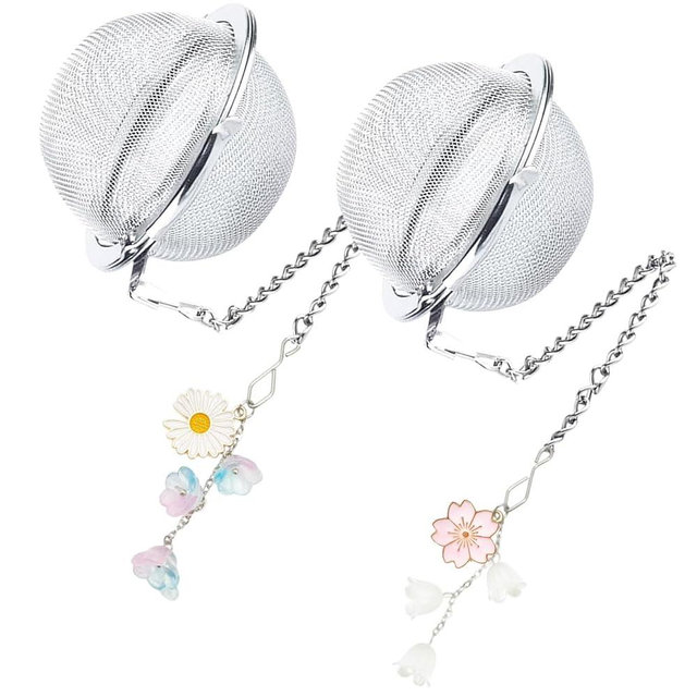 Cute Tea Infuser 2 Pack Daisy Flower Pendant Ball Filter Cute Stainless Steel Ball Mesh Strainer for Loose Tea and Spices & Seasonings (Daisy Pink White)