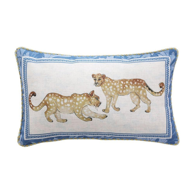 patdrea Designer Lumbar Throw Pillow Covers for Couch 12"x20",Vintage French Linen Pillows Cover with Blue Floral Pattern,Fall Decorative Rectangle Pillowcases for Bed Living Room Outdoor