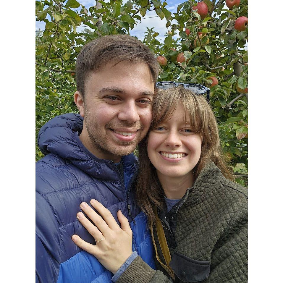 The proposal! During our annual trip to Tougas Farm for apple and cider donuts. 10/22/23