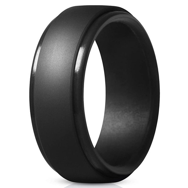 ThunderFit Men's Silicone Ring, Step Edge Rubber Wedding Band, 10mm Wide, 2.5mm Thick