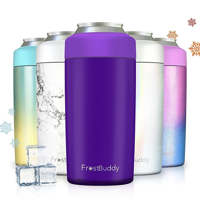 Frost Buddy Universal 2.0 5 Sizes in 1 Insulated Can Cooler, Stainless Steel Can Cooler for 12 oz & 16 oz Regular or Slim Cans & Bottles, Purple