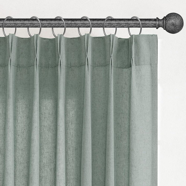 Aersas Desert Sage Pinch Pleated Linen Curtains 84 Inch Length 2 Panels for Living Room Bedroom Semi Sheer Window Curtain Boho Neutral Back Tab Pinch Pleat Drape with Hooks 40x84
