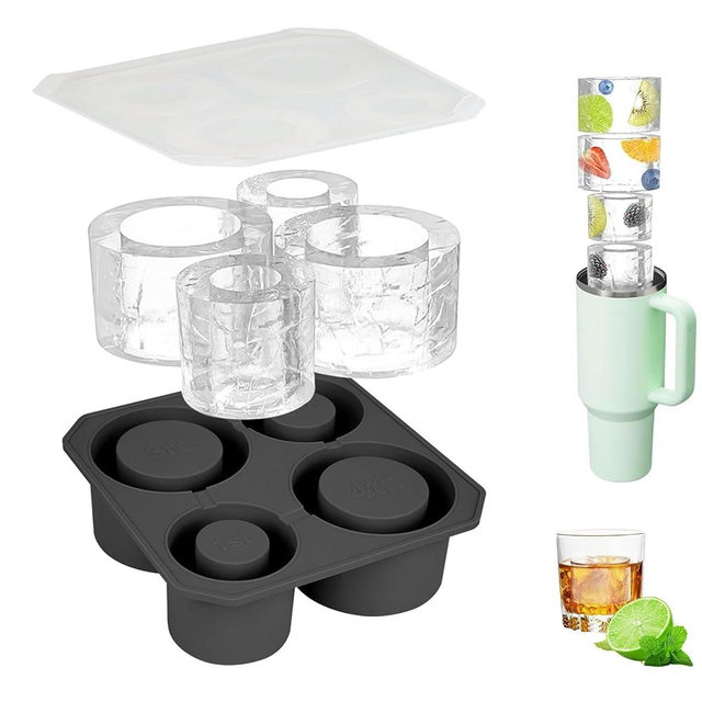 Generic Ice Cube Tray for 20oz 30oz 40oz Tumbler Cup, Silicone Ice Cube Molds With Lid and Bin for Chilling Cocktails, Whiskey, Drinks, Coffee, Easy Fill and Release Ice Maker (Black), Small