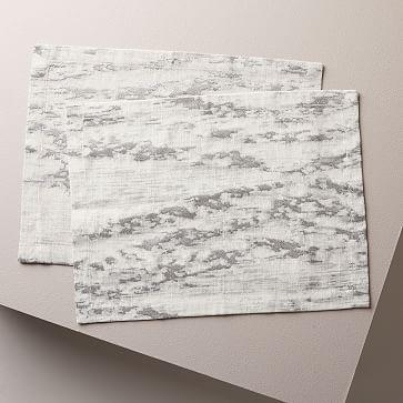 West Elm Bark Textured Jacquard Placemat, Set of 2, Platinum, Bark Border