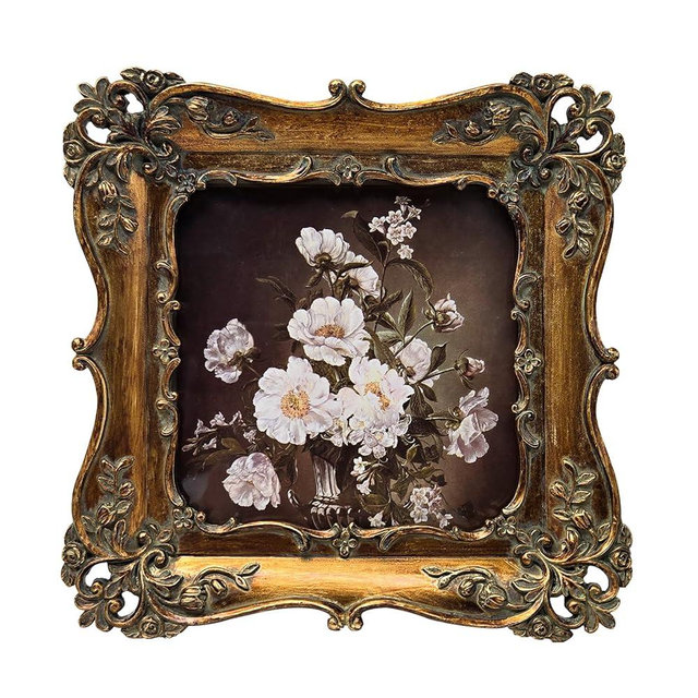 BILXIM 4x4 Small Vintage Picture Frame, Antique Bronze Gold Ornate Square Photo Frame, Wall Hanging or Tabletop Display, Decorative Floral Design Retro Home Decor, Photo Gallery Art