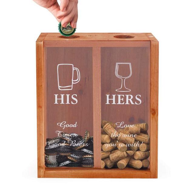 BARGIFTS His & Hers Wine Corks Beer Bottle Caps Holder Shadow Box Cap Collector，Beer Cap Holder