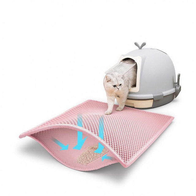 Pieviev Cat Litter Mat Double Layer Waterproof Urine Proof Trapping Mat 1 Pack (Pink, 24x15 Inch (Pack of 1))