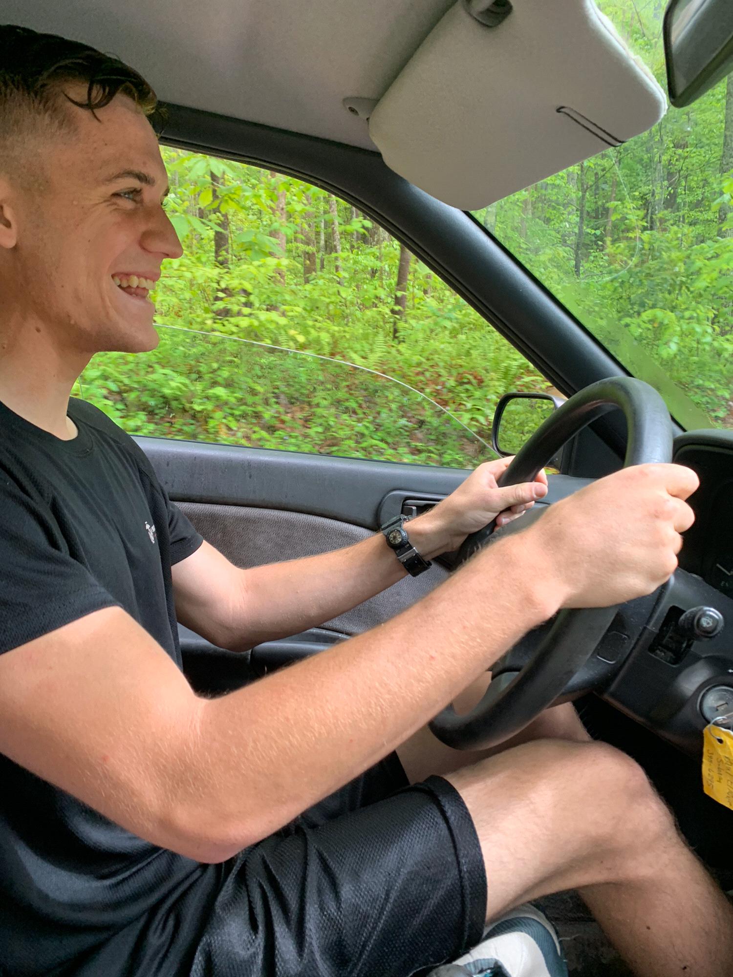 Teaching him how to drive a stick shift! It took a few tries, but he finally got the hang of it. It was a bumpy ride!