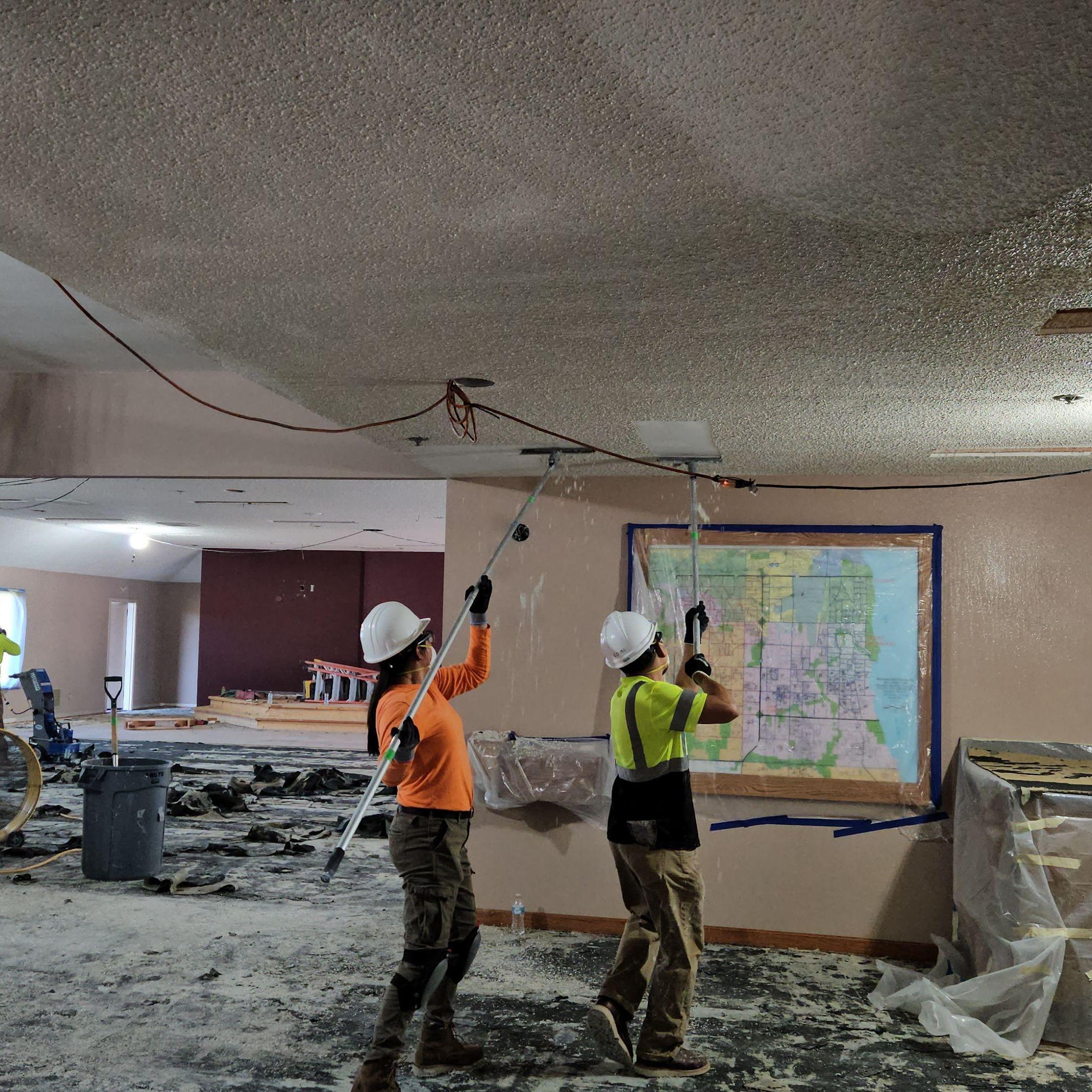 Popcorn ceiling removal for a Kingdom Hall project