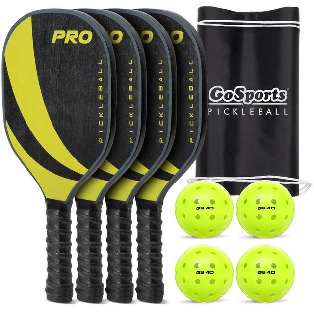 GoSports Pickleball Set with 4 Paddles, 4 Regulation Pickleballs and Carry Case - Yellow