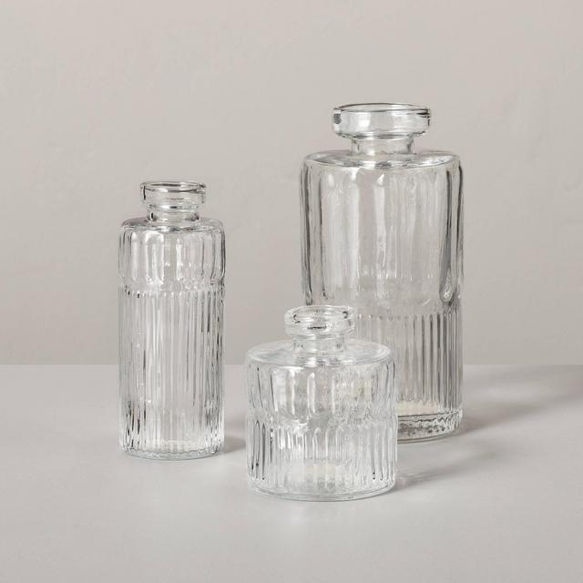 3pc Ribbed Clear Glass Bud Vase Set - Hearth & Hand™ with Magnolia