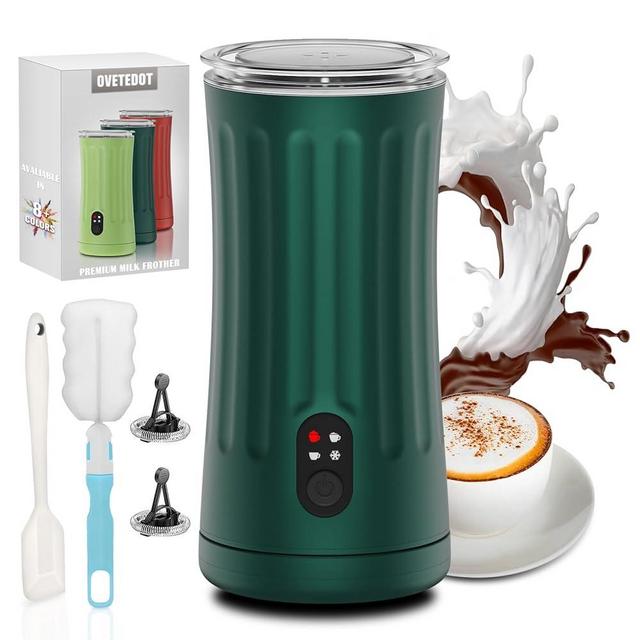 Ovetedot Milk Frother, 4-in-1 Electric Milk Frother and Steamer, Automatic Hot and Cold Foam Maker and Milk Warmer for Coffee, Latte, Cappuccino, Macchiato, Hot Chocolate(Dark Green)