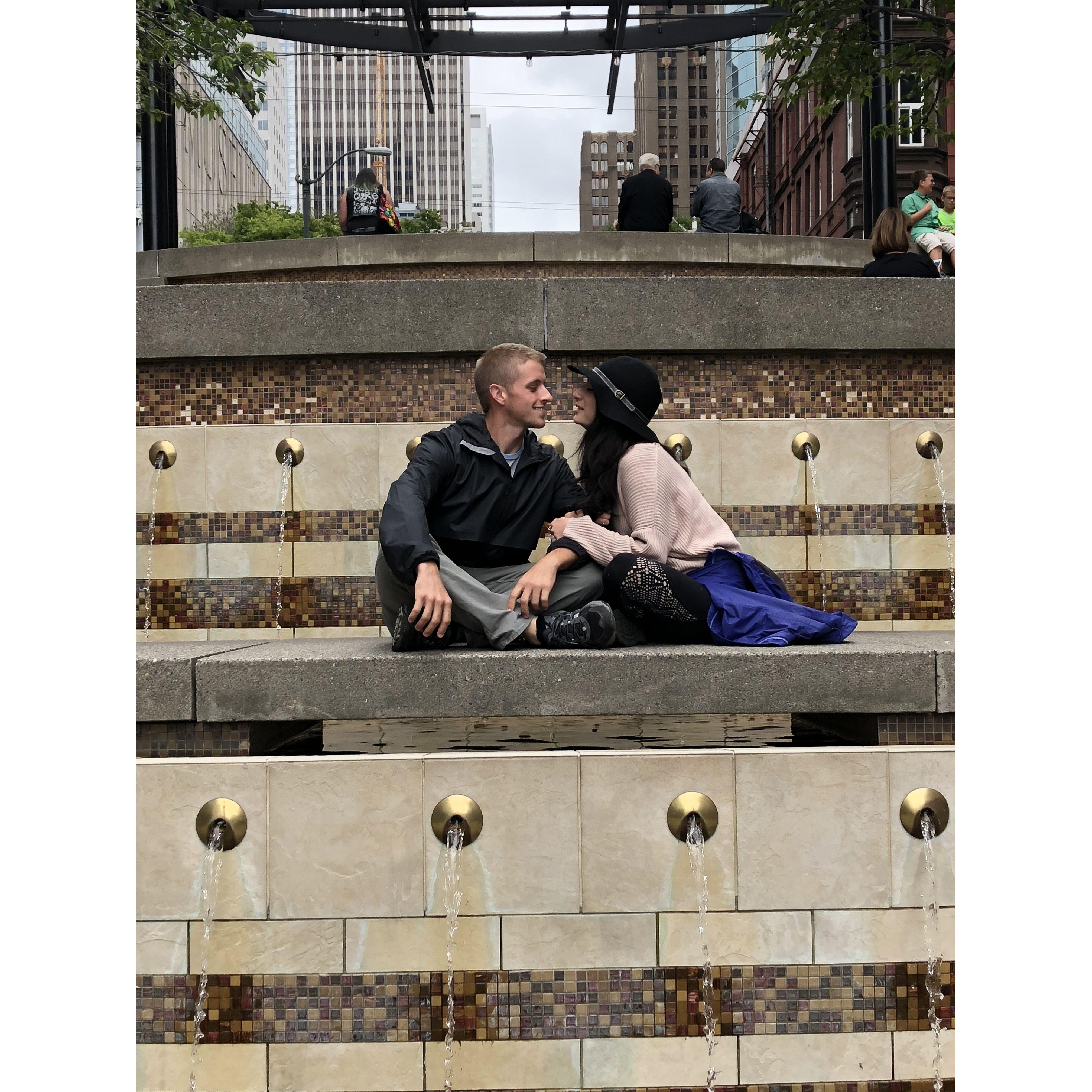 This was taken in Seattle. Ash made Matt pose for the "candid" picture.