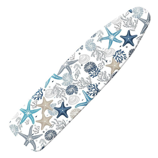 Extra Thick Ironing Board Cover and Pad, Coral Starfish Coastal 15x54 Ironing Board Cover, Resist Scorching and Staining,Elastic Edges,Nautical Blue Conch Ocean Theme