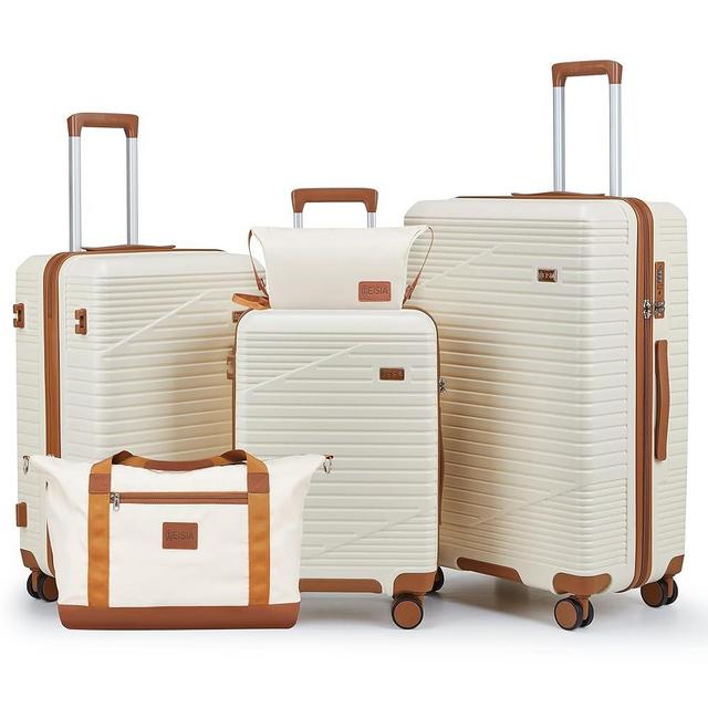 NEISIA Luggage Sets 3 Piece, Expandable Hard Shell Carry on Suitcase with Spinner Wheels and TSA Lock, Travel Lightweight Luggage Set with YKK Zippers (Beige, 5 piece sets（20/24/28/DB/TB)