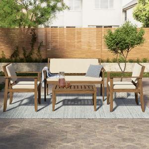 Ejnar 4-Piece Outdoor Patio Furniture Set In Solid Acacia Wood