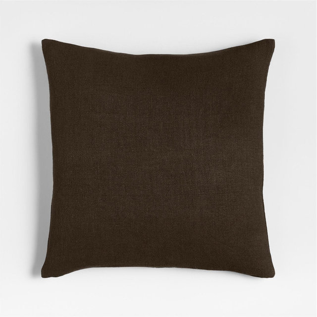 Relaxed Linen Layering 20"x20" Deep Brown Throw Pillow with Feather Insert