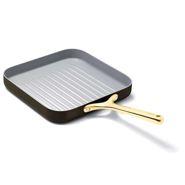 Caraway Square Grill Pan - 11” Grill Pan - Non-Stick Ceramic Coated - Non Toxic, PTFE & PFOA Free - Oven Safe & Compatible with All Stovetops - Black