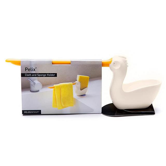 Peleg Design Pelix Plastic Sponge and Cloth Holder for Kitchen Sink Caddy with Suction Cup, 2 in 1 Dish Kitchen Organizer and Decor, Fits All Dish Scrubber, Sponge and Kitchen Cloth Standard Size