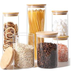 ComSaf Glass Food Storage Jars Set of 6, Clear Glass Storage Containers with Lids, Canisters Sets for the kitchen, Spaghetti, Pasta, Flour, Nuts, Oat, Coffee and Sugar Container, Pantry Organization