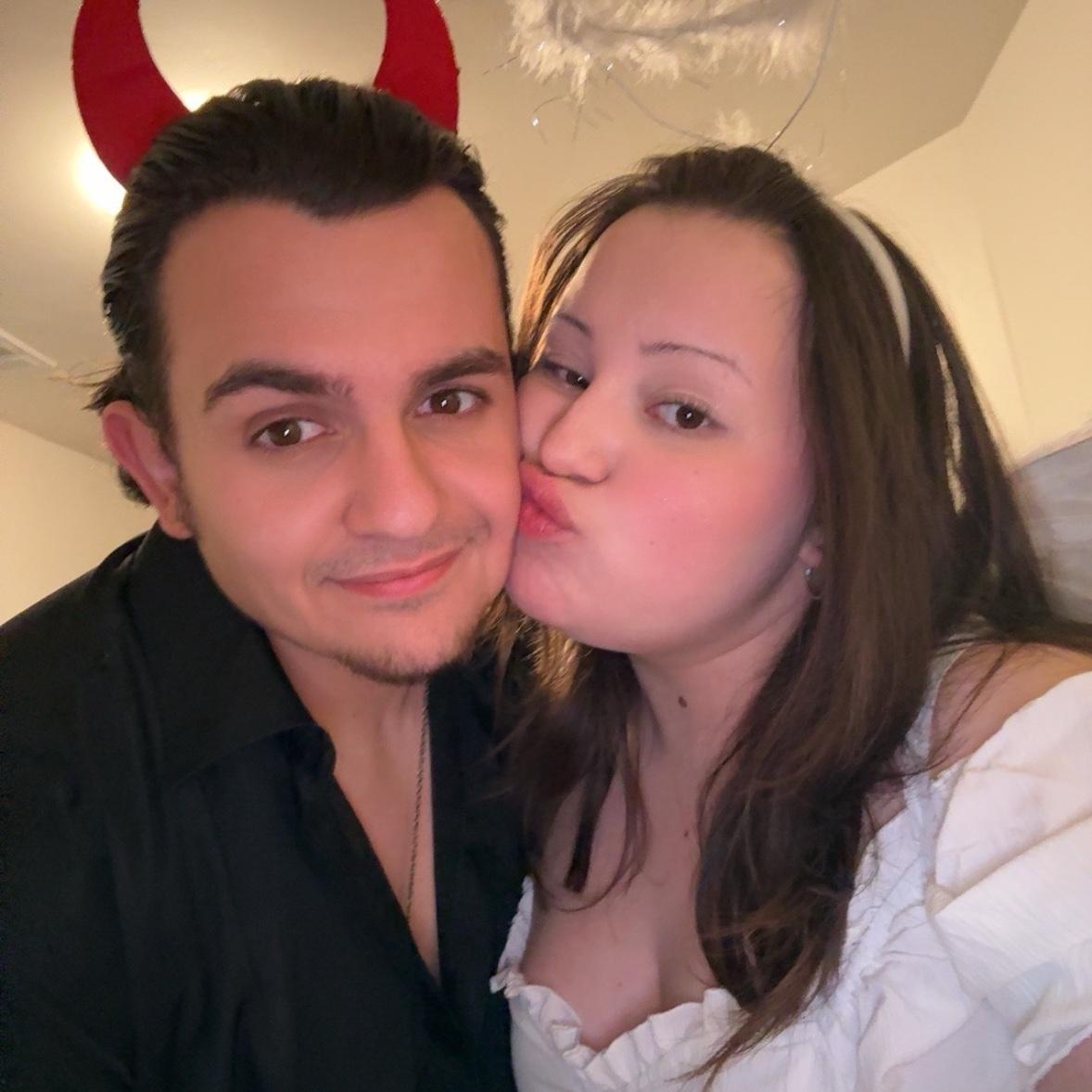 Our first Halloween! We went as a Devil and Angel.
