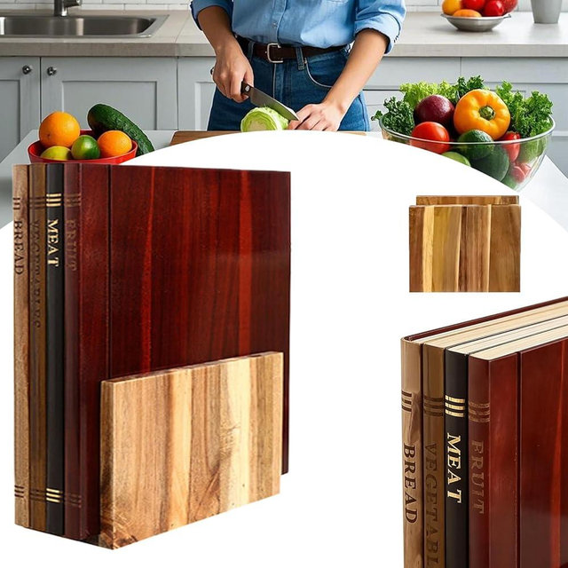 2026 Upgraded Book Cutting Board Set Of 3 With Stand Book Cutting Board Set, Cutting Boards That Look Like Books, Wood Book Shaped Cutting Board For Cooking Chef Fruits Meat (wood-5 PCS)
