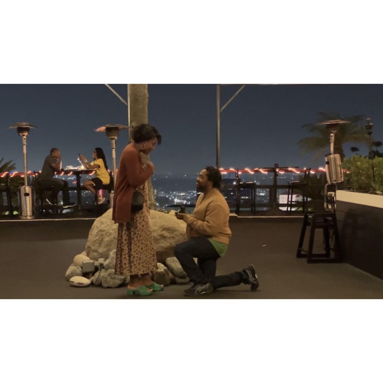 Chris proposed to Kristen on his birthday at Yamashiro in Los Angeles.