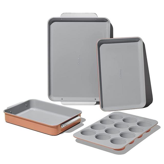 Caraway Nonstick Ceramic Bakeware Set (5 Pieces) - Baking Sheets, Assorted Baking Pans, Cooling Rack, & Storage - Aluminized Steel Body - Non Toxic, PTFE & PFOA Free - Perracotta
