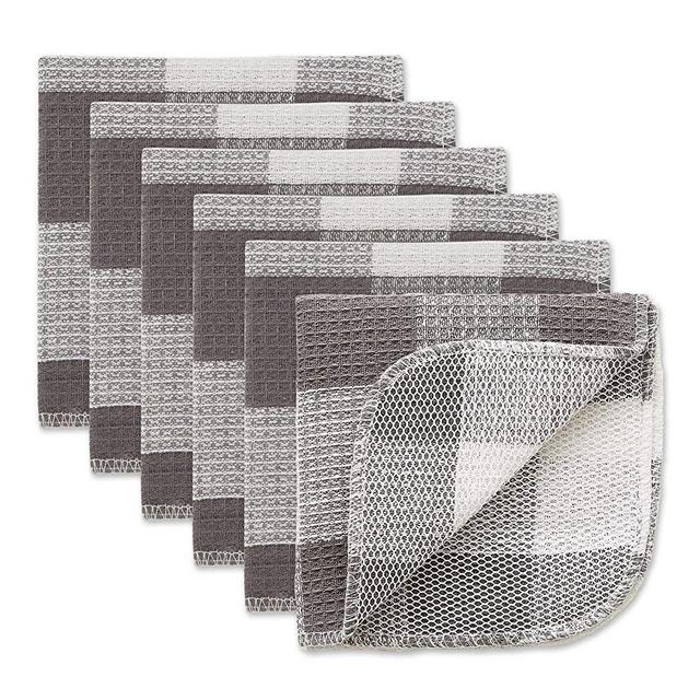 DII Scrubber Dishcloths Collection Windowpane Dishrag Set, 12x12, Gray Buffalo Check, 6 Piece