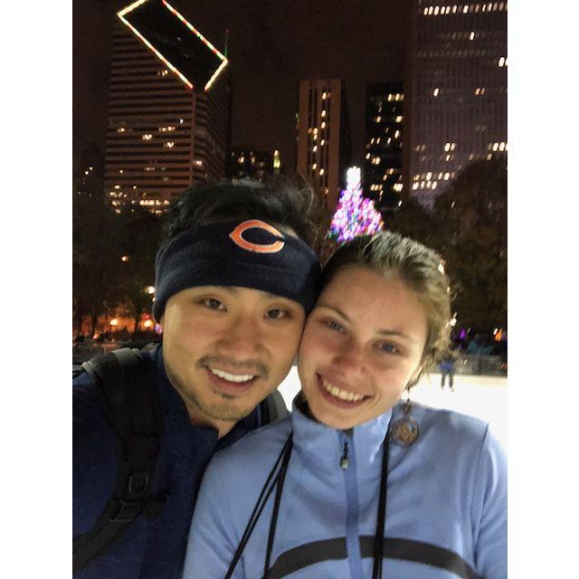 This photo was taken during one of our first few dates, ice skating at Millenium Park. One of us sprained their wrist while skating, guess who!
