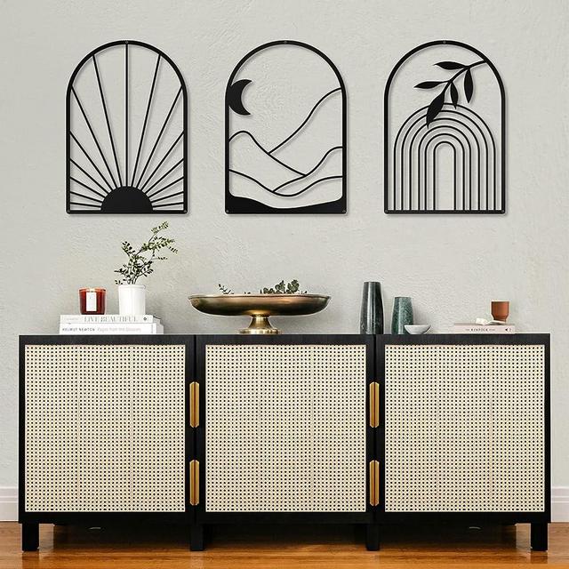 Sokurdeg Boho Black Metal Wall Decor Black Minimalist Wall Art Large Bohemian Line Metal Wall Art Black Boho Wall Art for Bedroom Bathroom Living Room (3 Pack, 12 x 17 in)