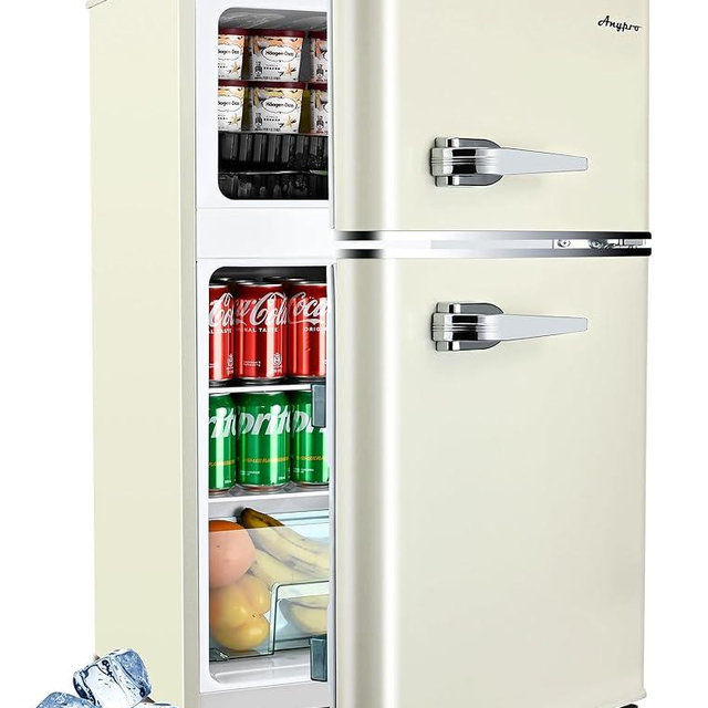 Anypro 3.2 Cu.Ft Fridge with Freezer, 2 Door Retro Refrigerator with 7 Level Thermostat, Adjustable Removable Glass Shelves for Bedroom Office Apartment Dorm Bar, White