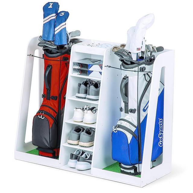 GoSports Double Premium Wooden Golf Bag Organizer and Storage Rack