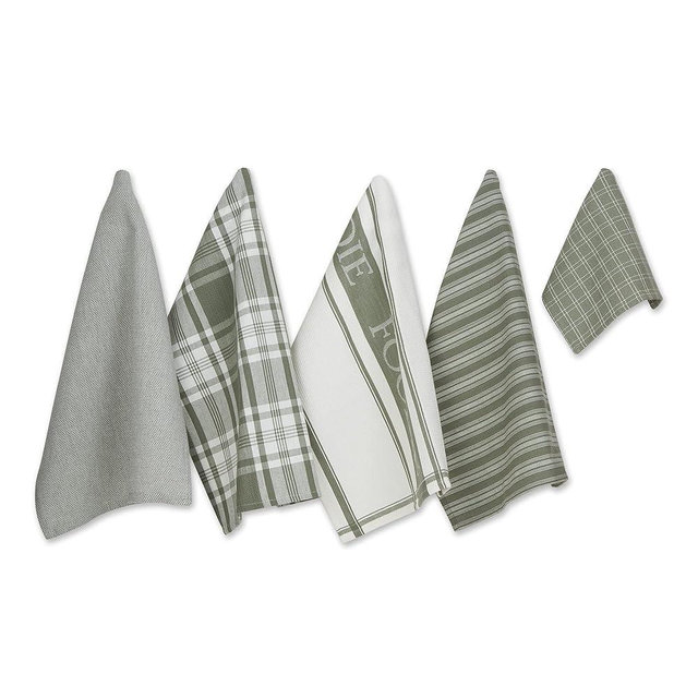 DII Everyday Collection Foodie Kitchen Set, Dishtowel & Dishcloth, Artichoke Green, 5 Piece