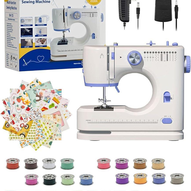 Portable Sewing Machine, Lncludes Beginner Basic Sewing Machine Kit, 12 Stitch Patterns Built-In, Versatile 2-Speed Foot Pedal, Great for Beginners, Adults, Home Use - Blue-GM