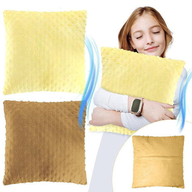 Kigley 2 Pack Vibrating Pillow Sensory Pillow for Kids Adults Pressure Activated 12 x 12 Massage with Textured Stimulation Bumps for Relieve Pain Stress Autistic Gifts for Home Travel(Camel,Yellow)
