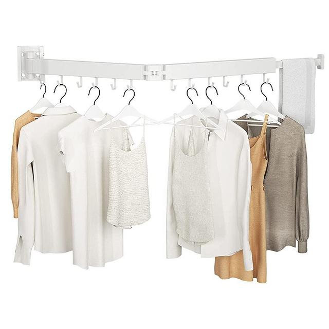 Retractable Clothes Drying Rack, Laundry Drying Rack,Wall Mounted Clothes Hanger,Collapsible Strong Load-Bearing,for Balcony,Laundry,Bathroom,Patio(White,2X)