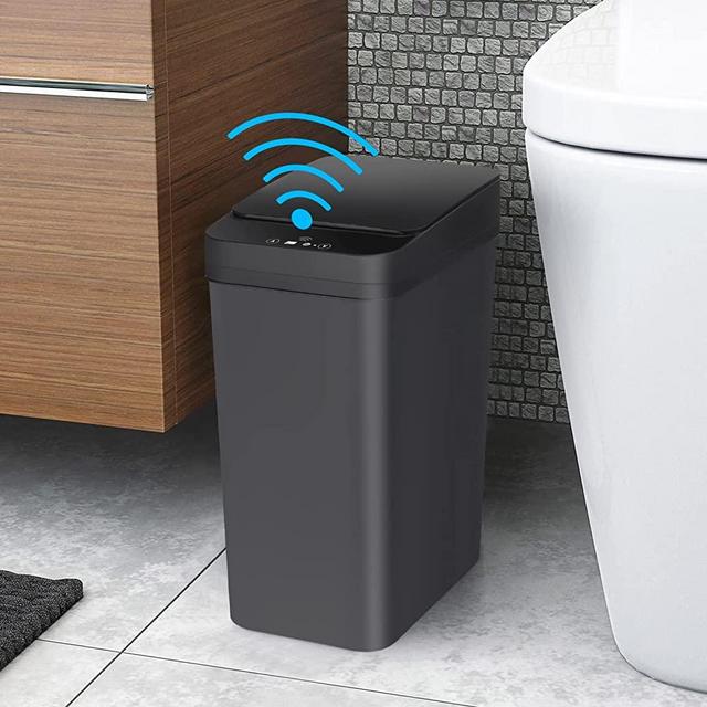 Bathroom Touchless Trash Can - Anborry 2.5 Gallon Smart Automatic Motion Sensor Rubbish Can with Lid Electric Waterproof Narrow Small Garbage Bin for Kitchen, Office, Living Room, Toilet, Bedroom, RV