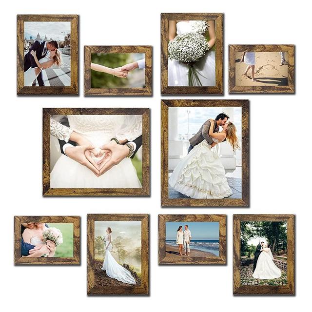 xnlkros Picture Frame Set 10 pack, Farmhouse Photo Frames, Gallery Wall Frame Collage, 8x10 5x7 4x6 Frames in 3 Different Finishes Picture Frames For Wall or Desk (Color C)