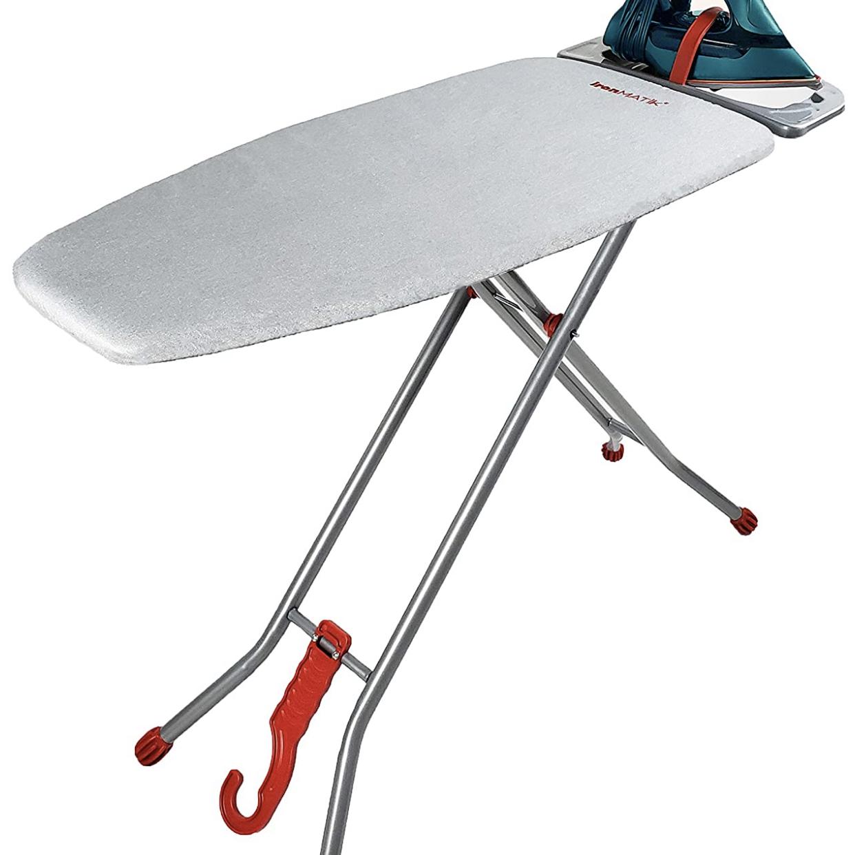 ironmatik Space Saver Ironing Board - 44" X 15" Usage Area (Board Length 35") - Full Length 62" - Easy Storage, Adjustable Height, Heat Resistant Silicone Tray, Padded Top.