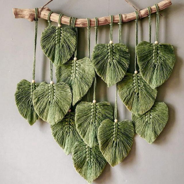 Green Leaves Macrame Wall Hanging, Macrame...