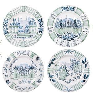 6 Blue Italian Views Dinner Plates, Set of 6