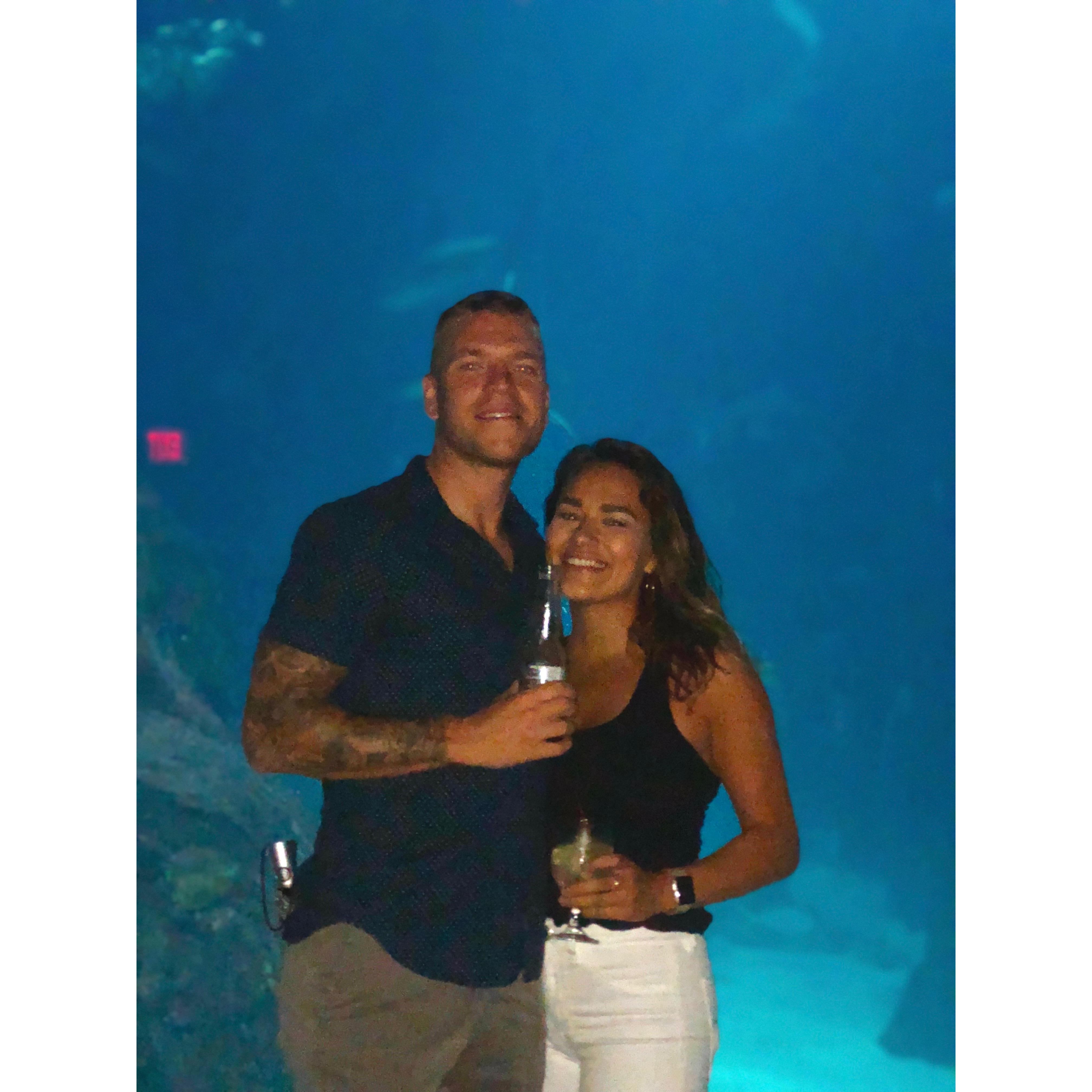 First photo together - at the aquarium happy hour!