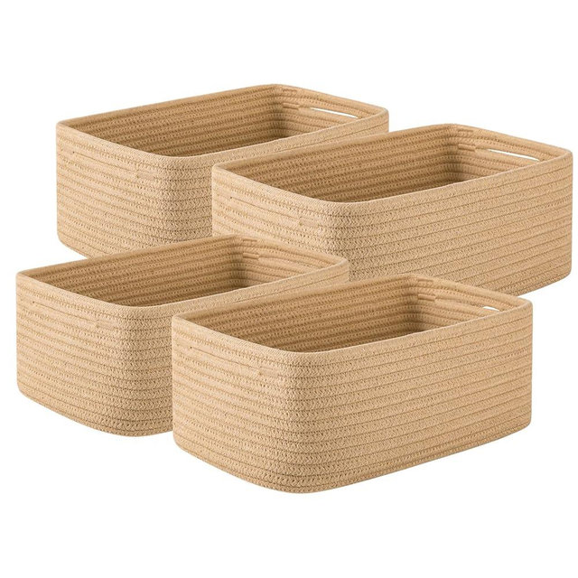 OIASKET 4 Pack Small Storage Shelf Baskets for Organizing, Mini Woven Rope Storage Bins for Towels, Cute Decorative Closet Organizer，Baby Nursery, Gift Empty Baskets -11.81''Lx7.87''Wx4.72''H-Jute