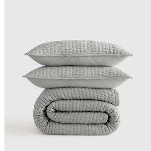 European Linen Cotton Stitch Quilt Set in Mist