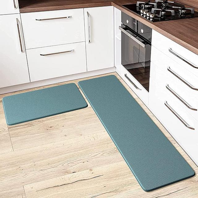Anti-Fatigue Kitchen Mat & Rug - Set of 2 Cushioned Non-Slip Waterproof Kitchen Floor Mats, Great for Use in Front of Sink, PVC, Memory Foam. Comfort Decor. Runner Rugs for Home, Office, Laundry Room