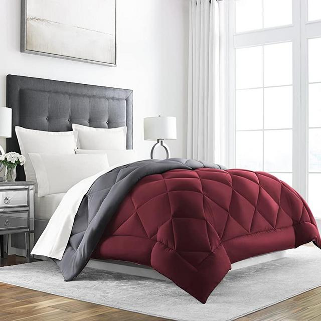Sleep Restoration Down Alternative Comforter - Reversible - All-Season Hotel Quality Luxury Hypoallergenic Comforter -King/Cal King - Burgundy/Grey